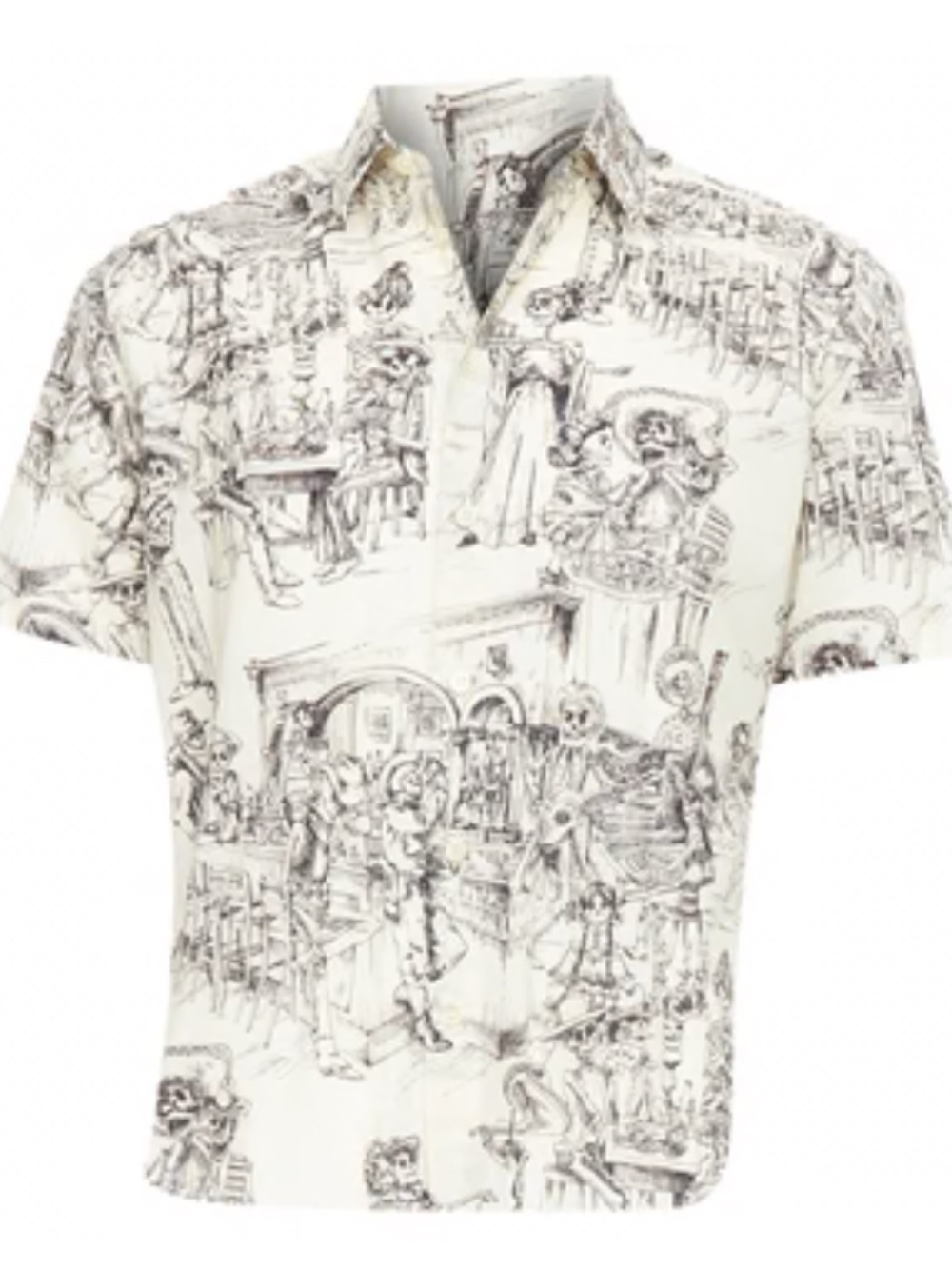 Saint Laurent Illustrated Short-Sleeve Button-Down Shirt dia de los muertos